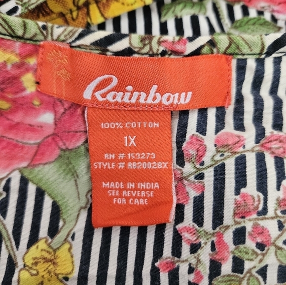 Rainbow Floral & Stripes Tiered Puff Sleeve Wrap Top Size 1X Women's Plus - Picture 7 of 8